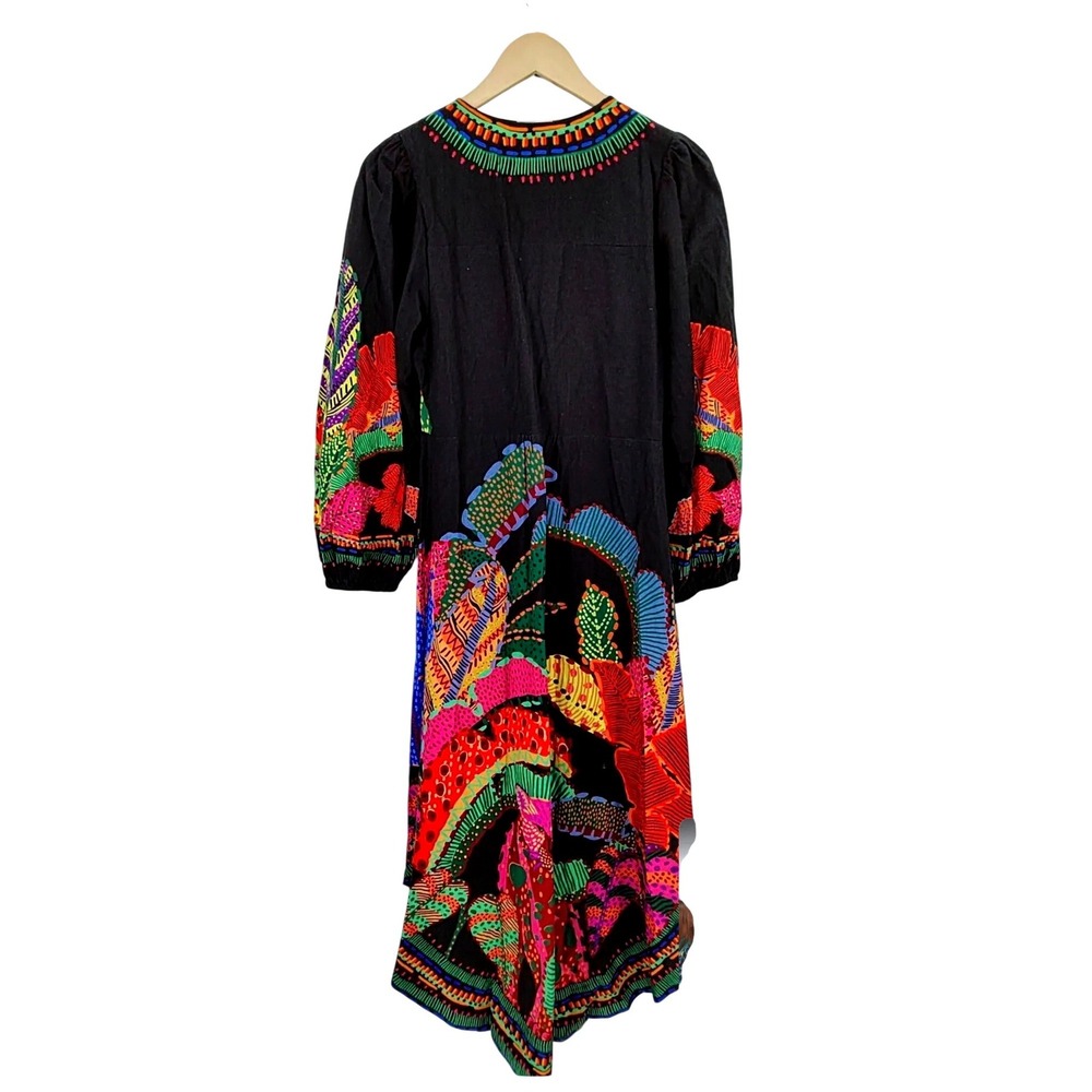 FARM Rio NWT SZ LGE Black Cool Leopards Maxi Dress Black High-Low Puff Sleeve - Picture 5 of 15